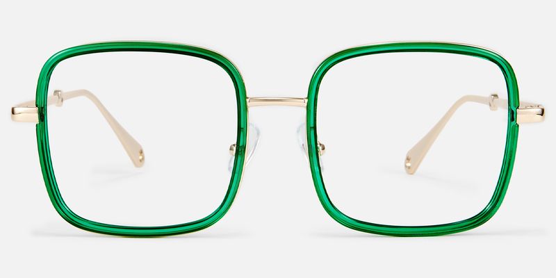 Jace - Trendy Green Square Glasses Gold Temples