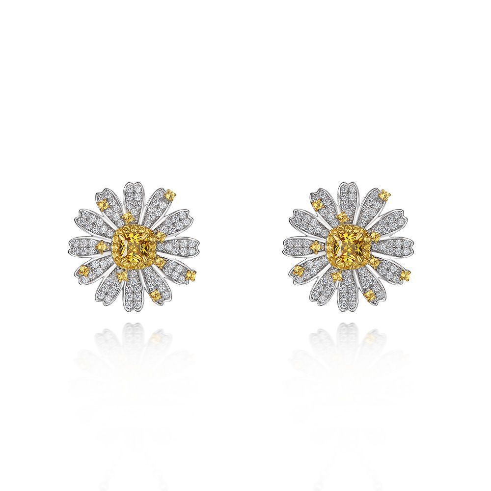 Gentlewomanly Fancy Yellow Square Pierced Earrings by Vooglam - Front View