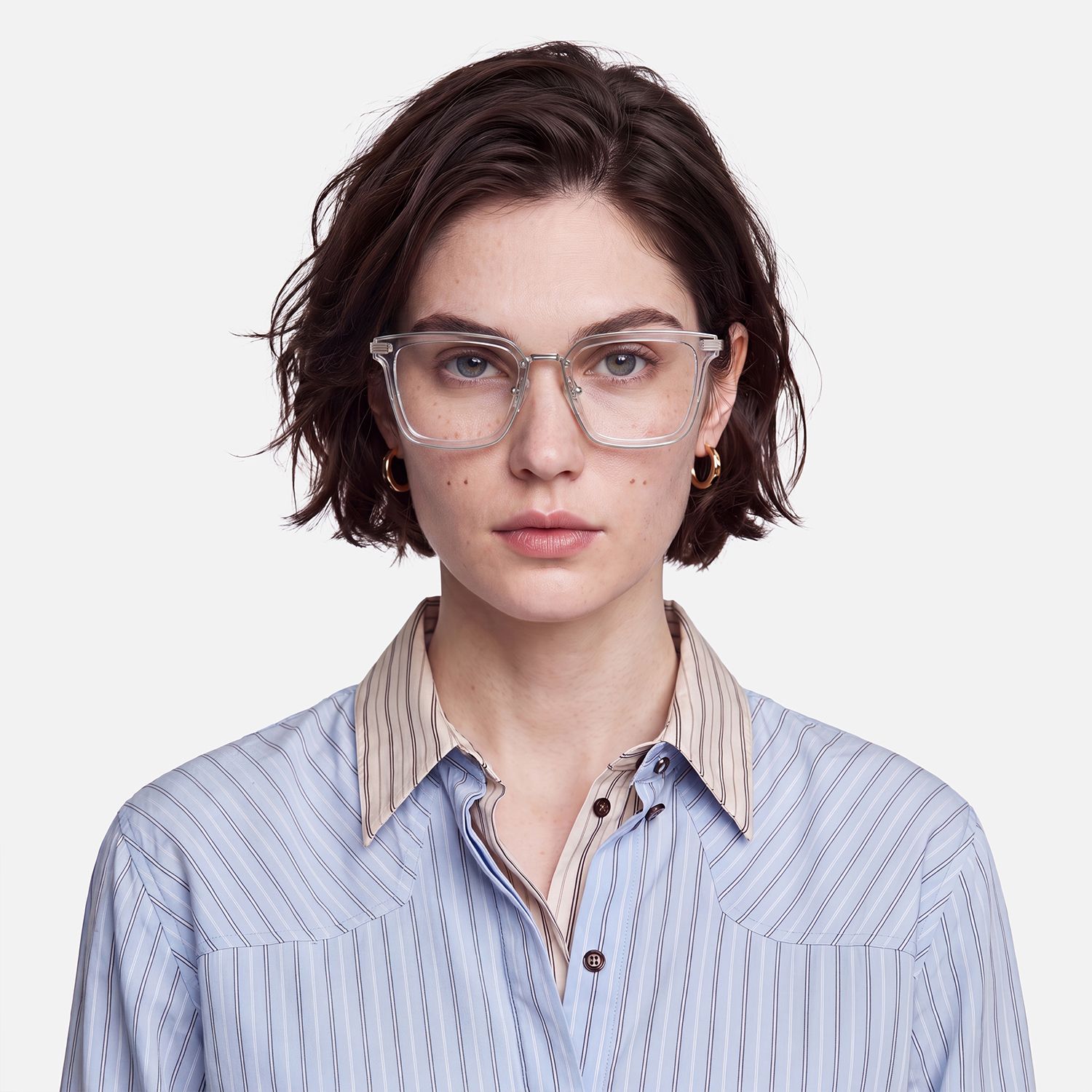 Kassel - Lightweight Clear Square Mixed Glasses | Vooglam On Model 2
