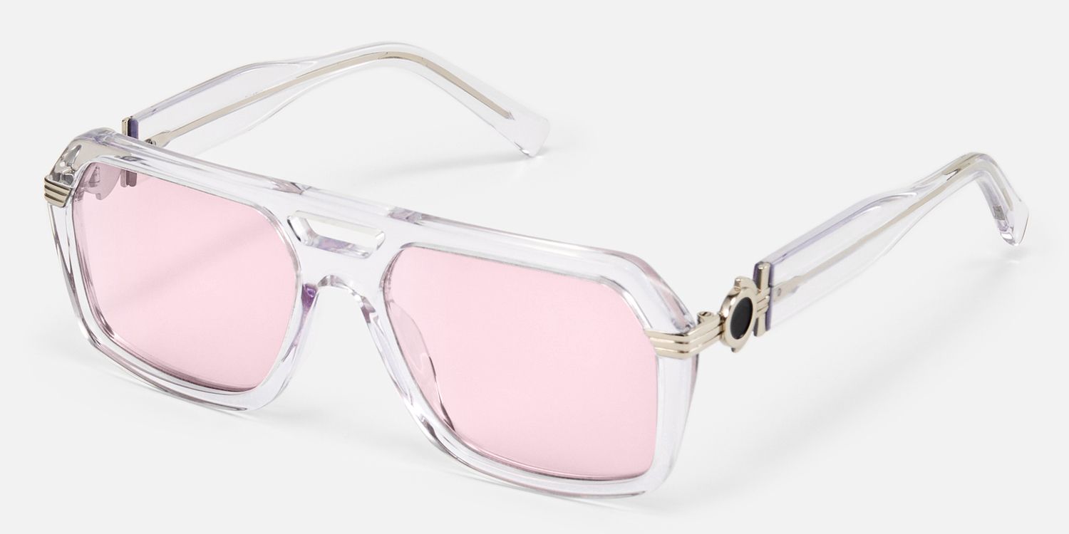 Maverick - Clear Frame Pink Lens Sunglasses | Vooglam Front View