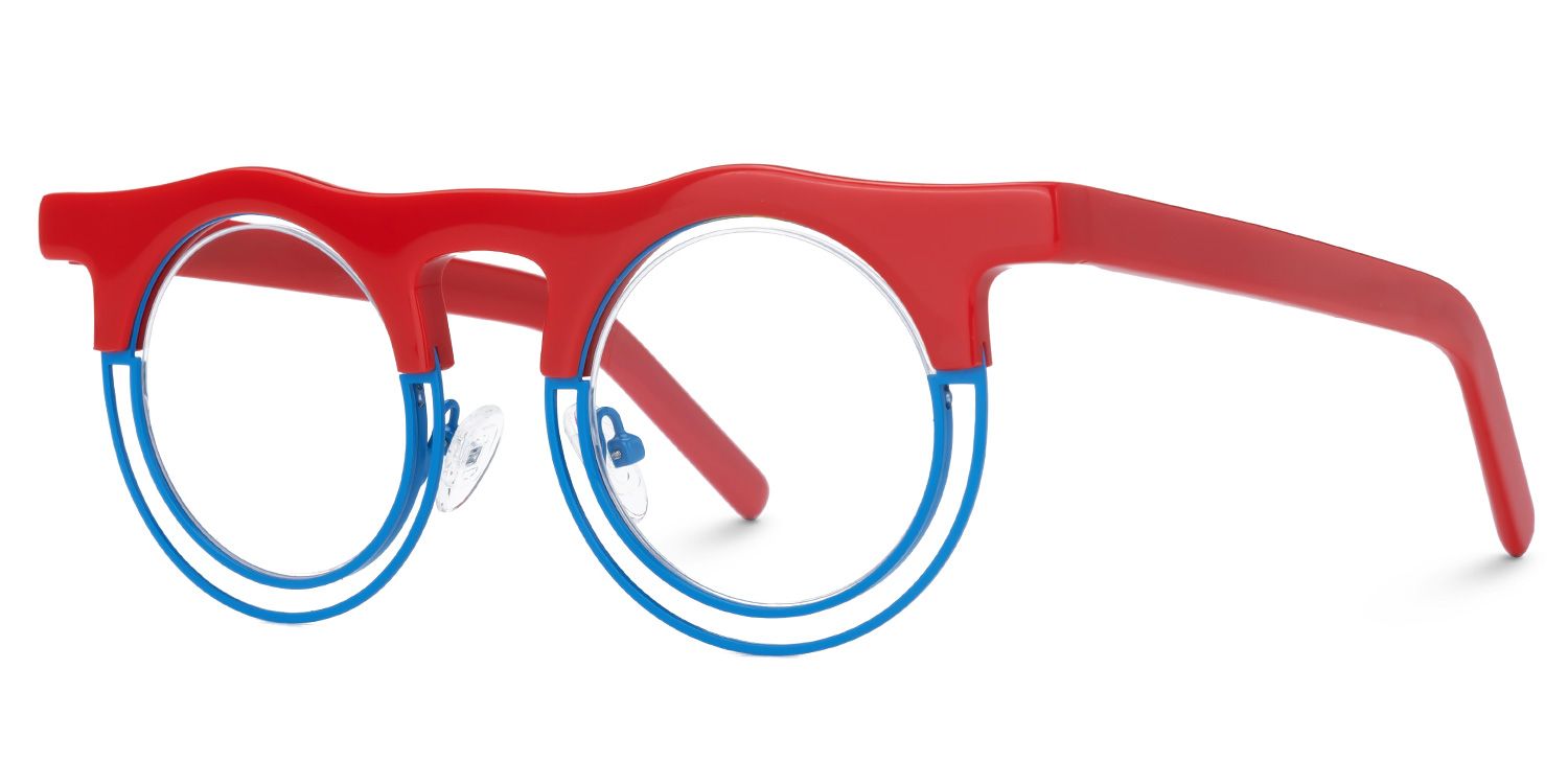 Farthing - Round Red Eyeglasses by Vooglam - Front View