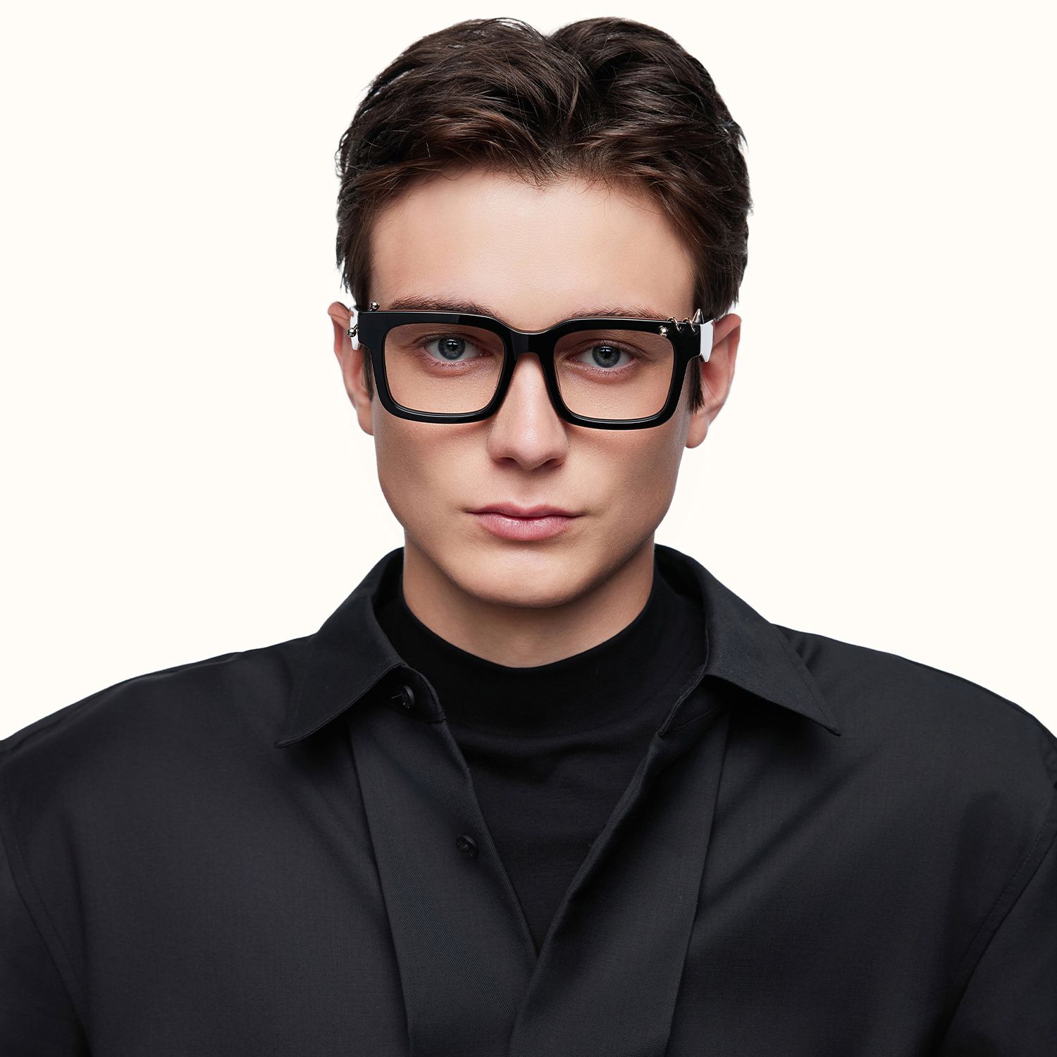 model wearing Spike - Rectangle Black Eyeglasses 2