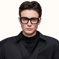 Spike - Rectangle Black Eyeglasses | Vooglam On Model 2