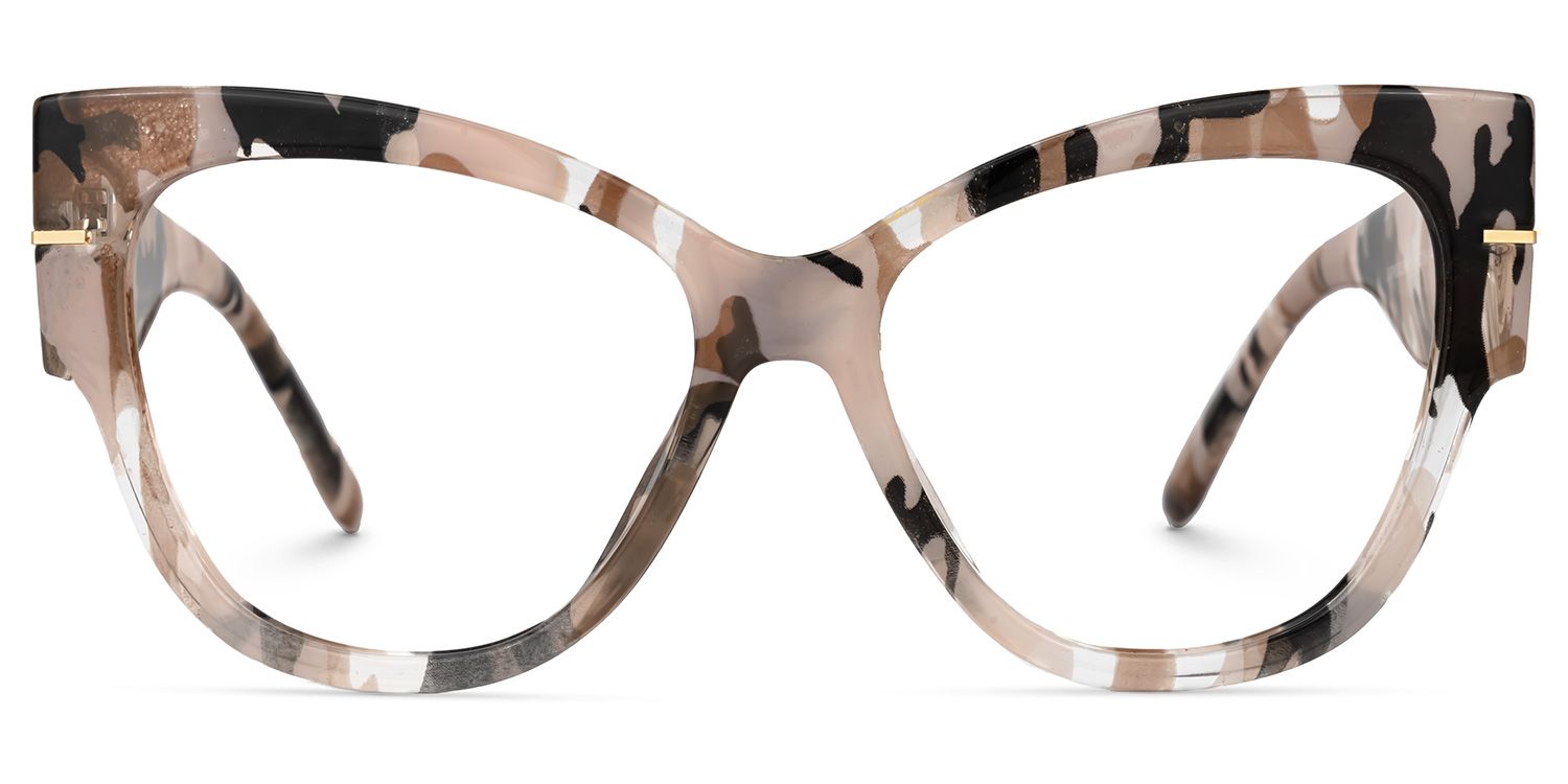 Elektra - Cat Eye Beige Camo / Brown Tortoises Eyeglasses by Vooglam - Angle View