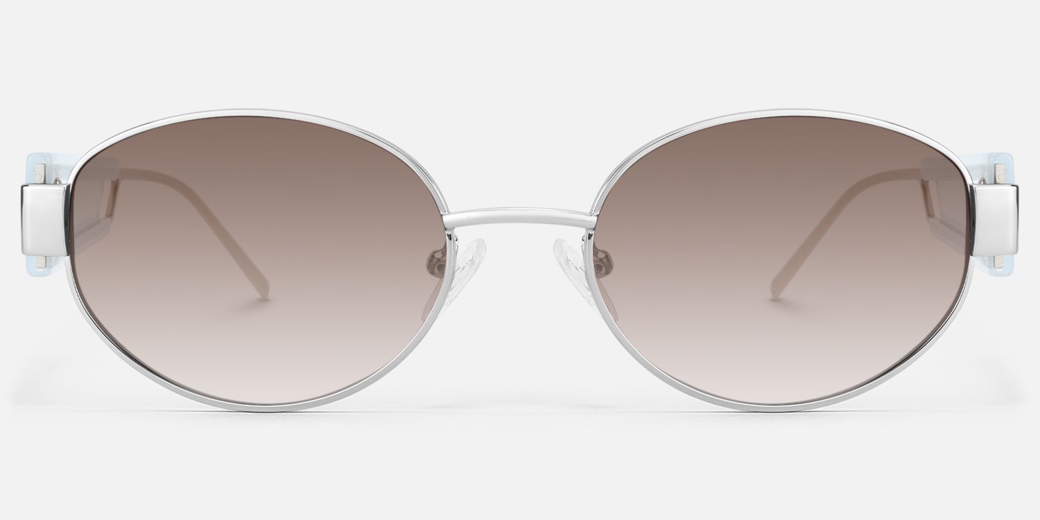 Ember - Oval Silver Sunglasses | Vooglam Angle View