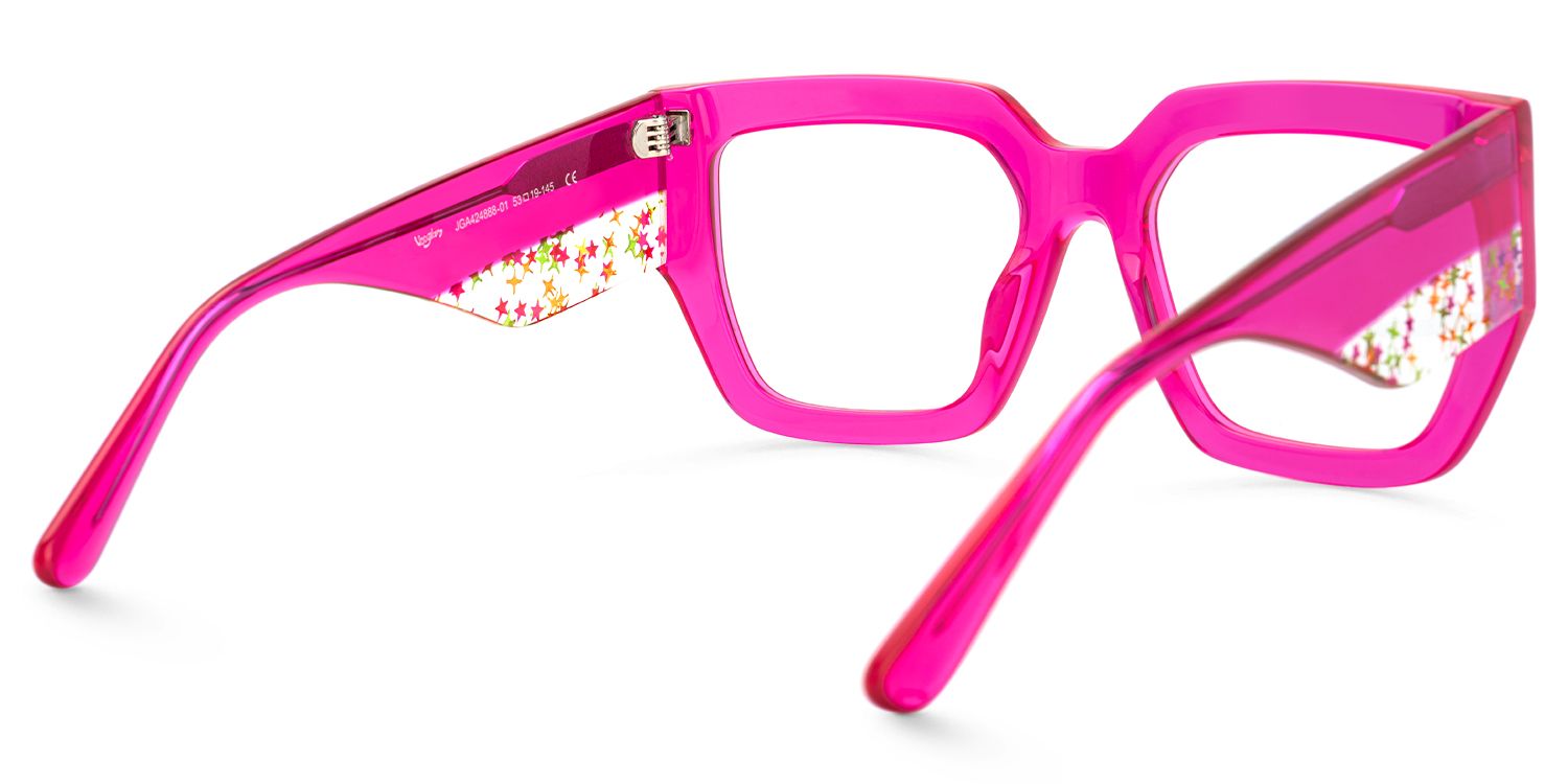 Nina - Square Pink Eyeglasses by Vooglam - Side View
