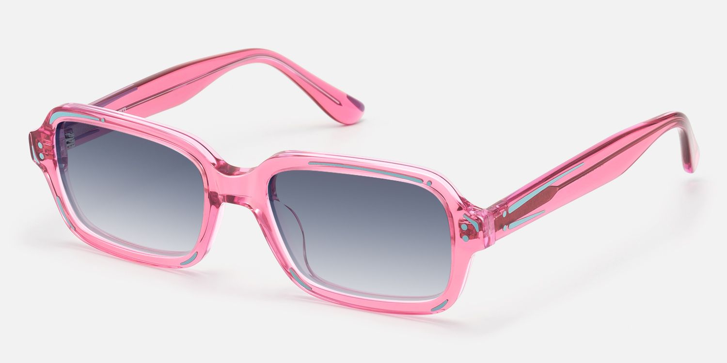 Pixel - Pink Comic Gray Tinted Rectangle Shades by Vooglam - Front View
