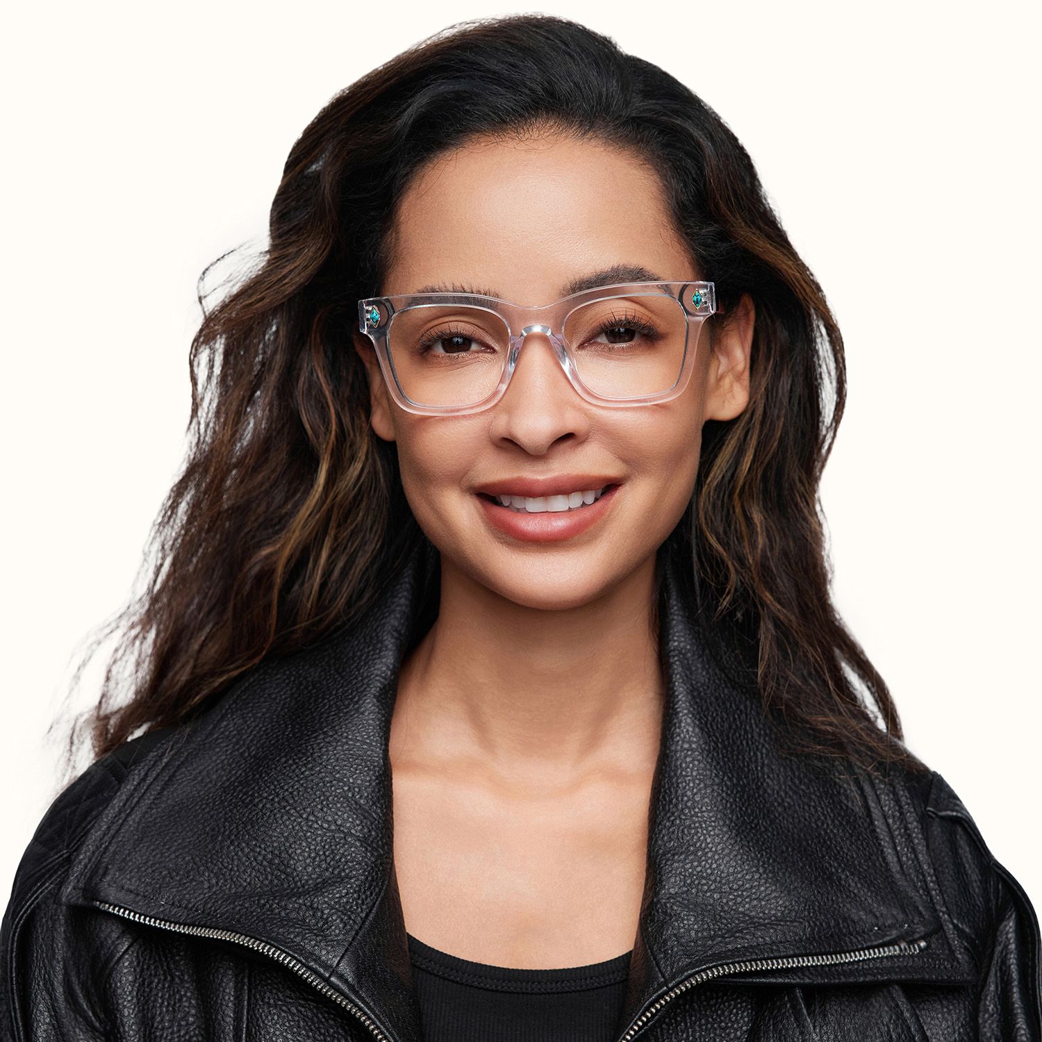 model wearing Adinkra - Square Transparent Eyeglasses 1