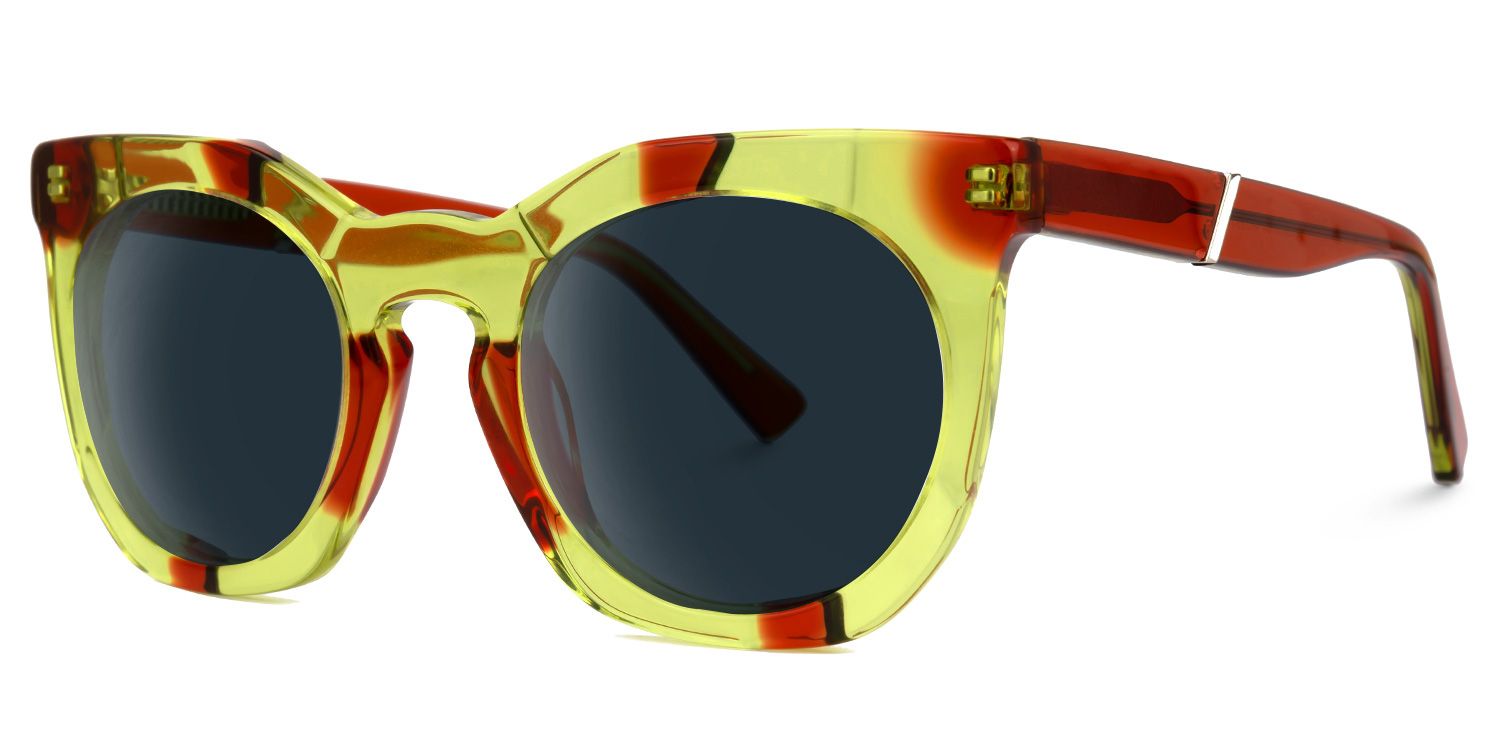 Deiondre - Round Yellow Sunglasses | Vooglam Front View