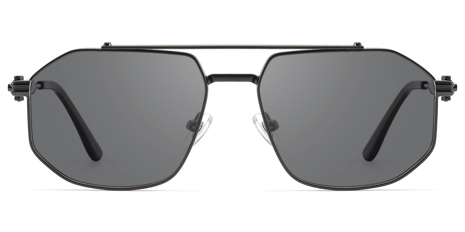 Frame Size of Ando - Matte Black Geometric Gunmetal Sunglasses | Vooglam