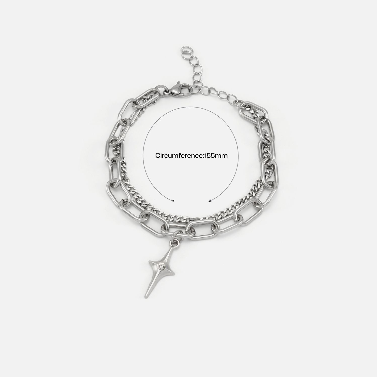 Silver Layered Chain Bracelet with Charm - Product View 4