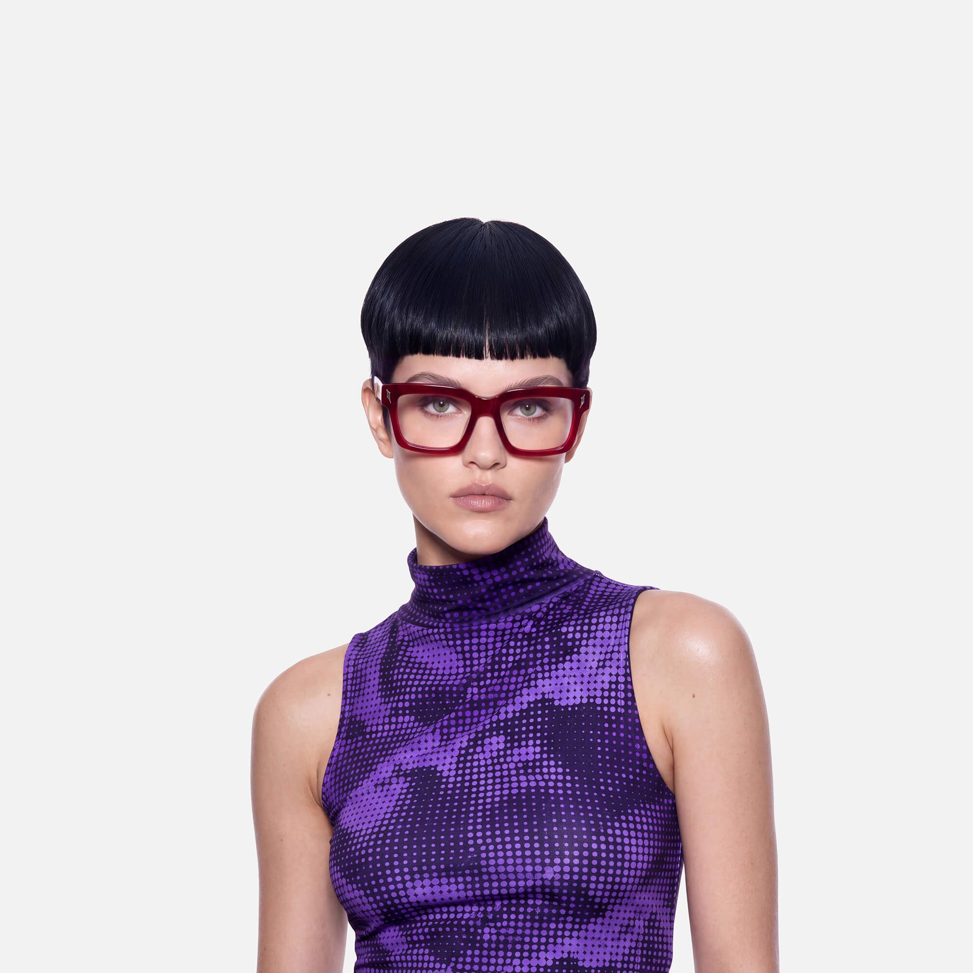 Razor - Transparent Red Razor Blade Glasses by Vooglam - On Model