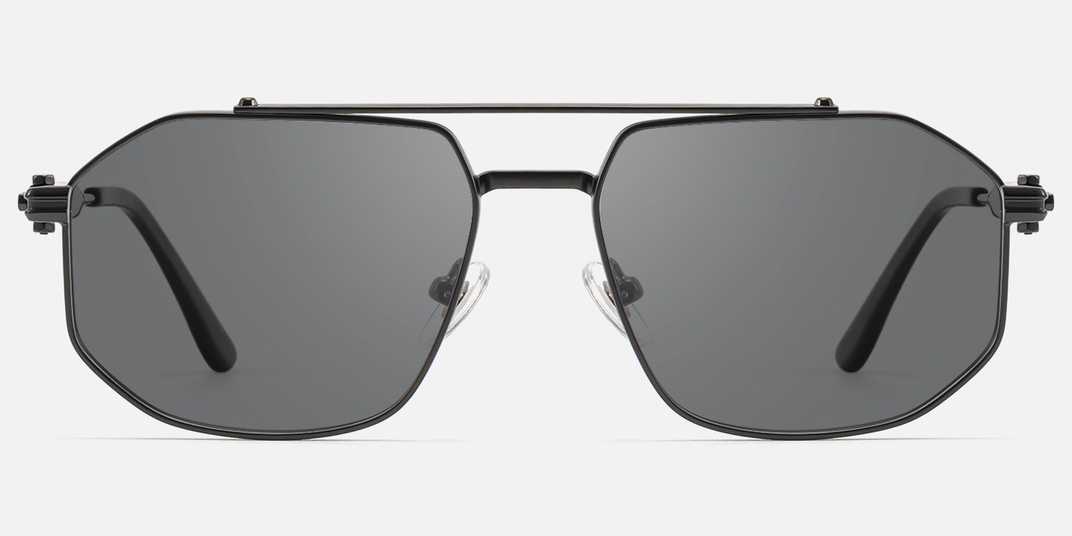 Ando - Matte Black Geometric Gunmetal Sunglasses | Vooglam Angle View