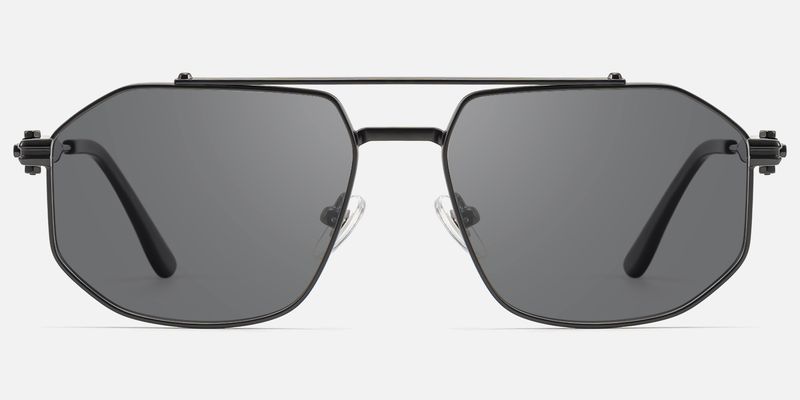 Ando - Matte Black Geometric Gunmetal Sunglasses | Vooglam