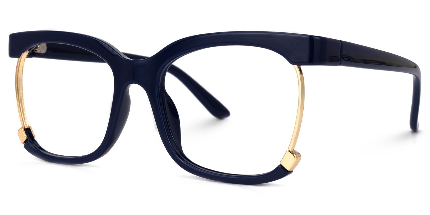 Adjoa - Rectangle Blue Eyeglasses | Vooglam Front View