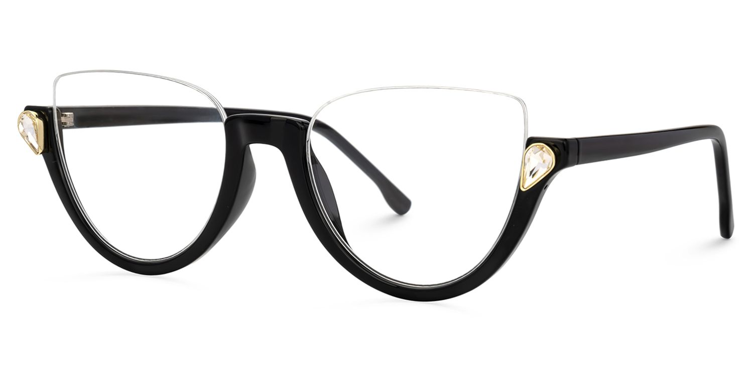Sylvia Black Semi-Rimless Cat Eye Glasses for Women | Vooglam Front View