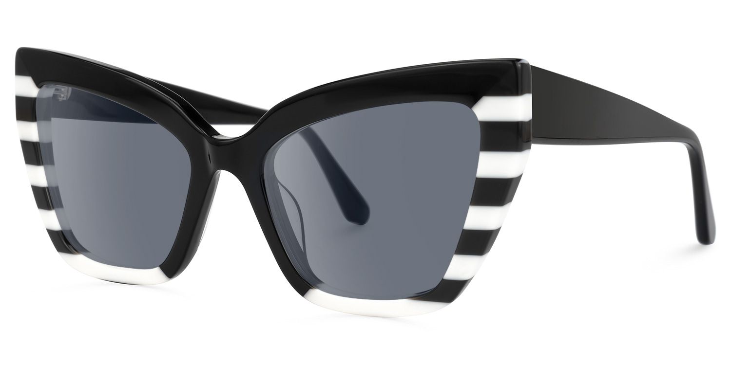 Abby - Cat Eye Black/White Sunglasses | Vooglam Front View