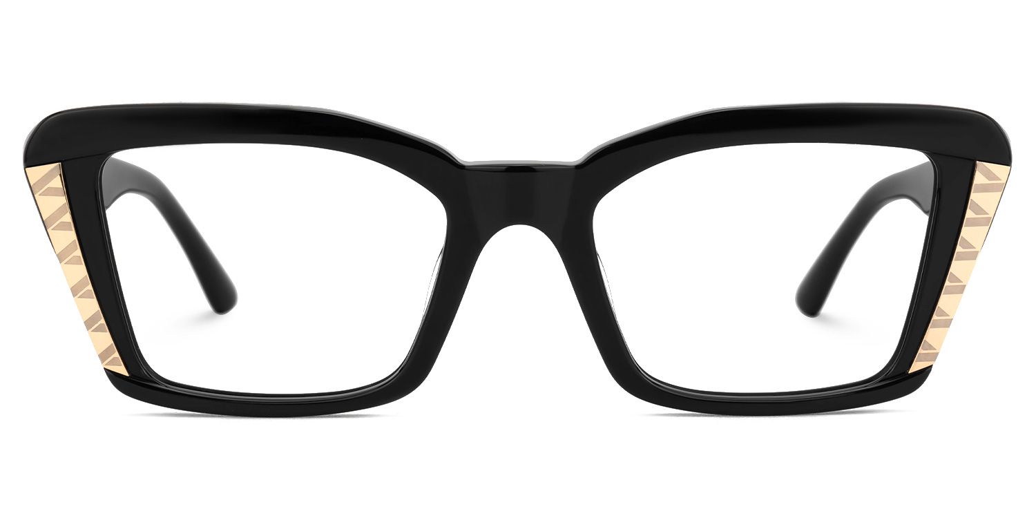 Fiachra - Rectangle Black Eyeglasses by Vooglam - Angle View