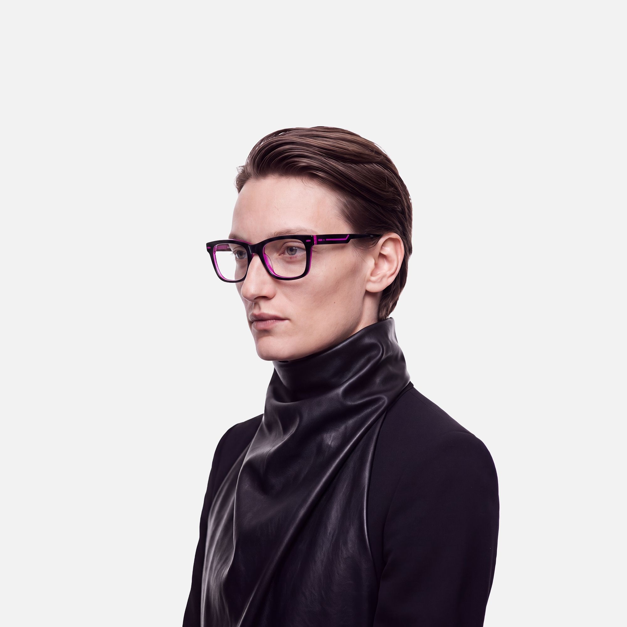 Ether - Square Acetate Neon Pink EDM Rave Glasses | Vooglam On Model 4