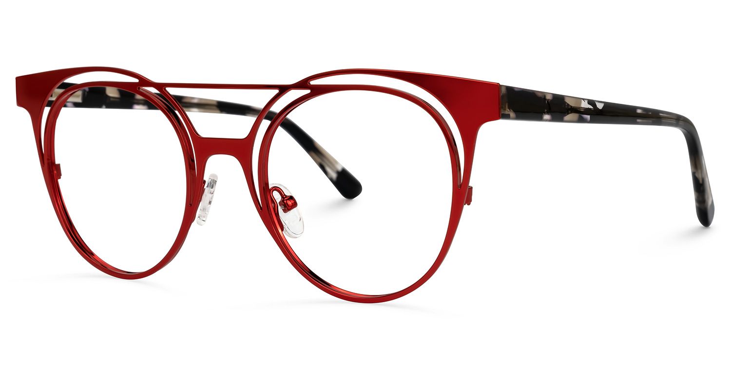 Afrodille - Round Red Eyeglasses | Vooglam Front View