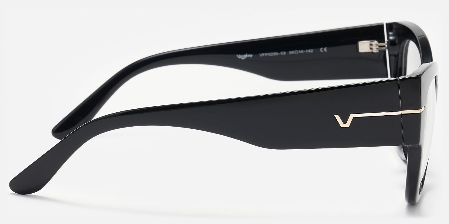 Elektra - Bold Black Cat-Eye Glasses with Gold Accents product detail 3