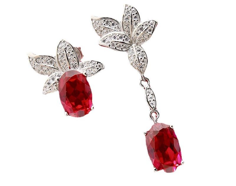 Piercing Red Color Asymmetric Ruby Red Oval Pierced Earrings | Vooglam