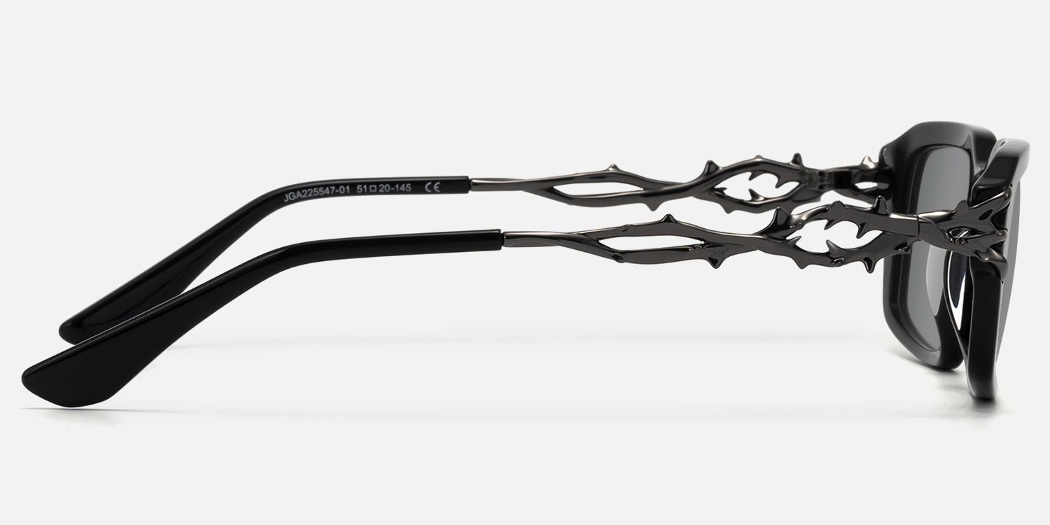 Vorpal - Goth Thorn Rectangle Black Sunglasses | Vooglam Side View