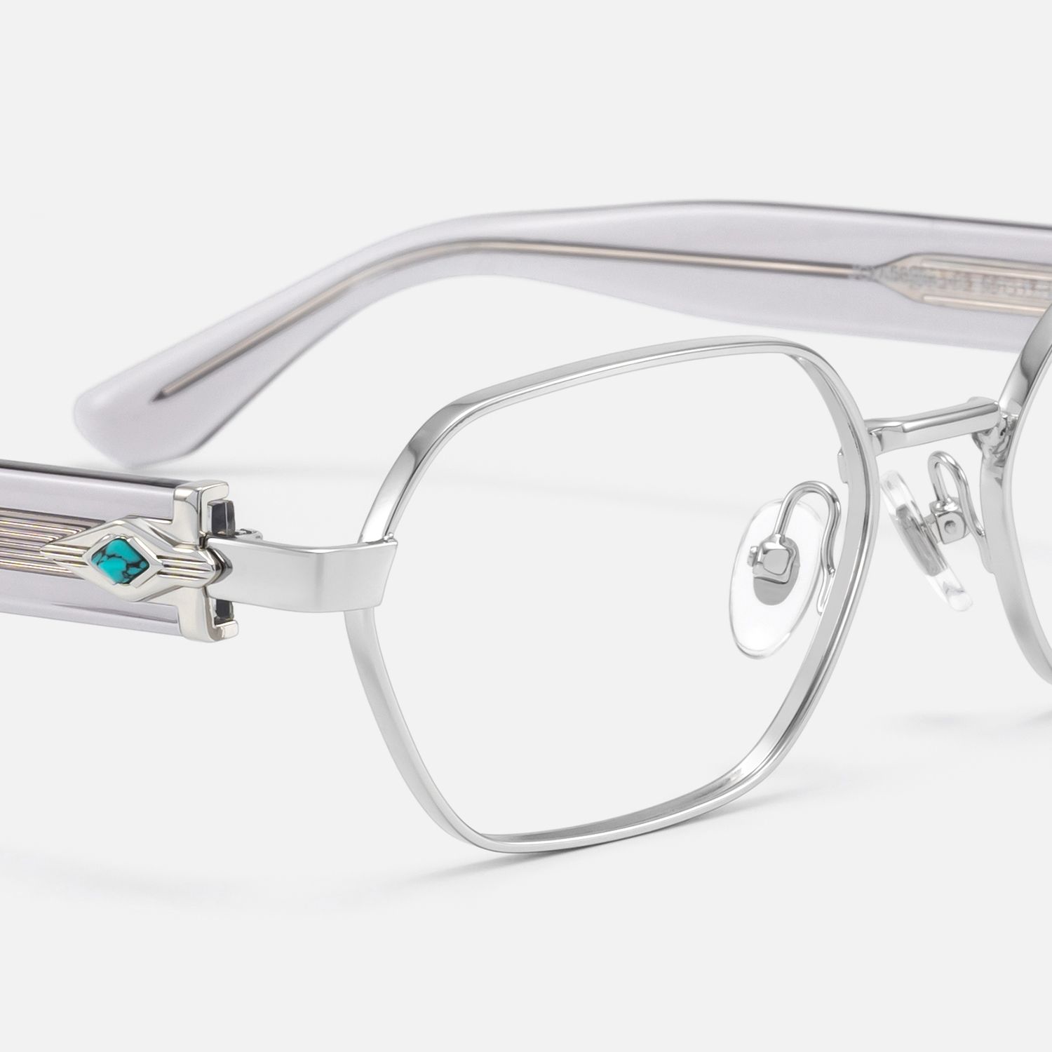 vooglam refined silver eyeglasses with clear temples and turquoise stud