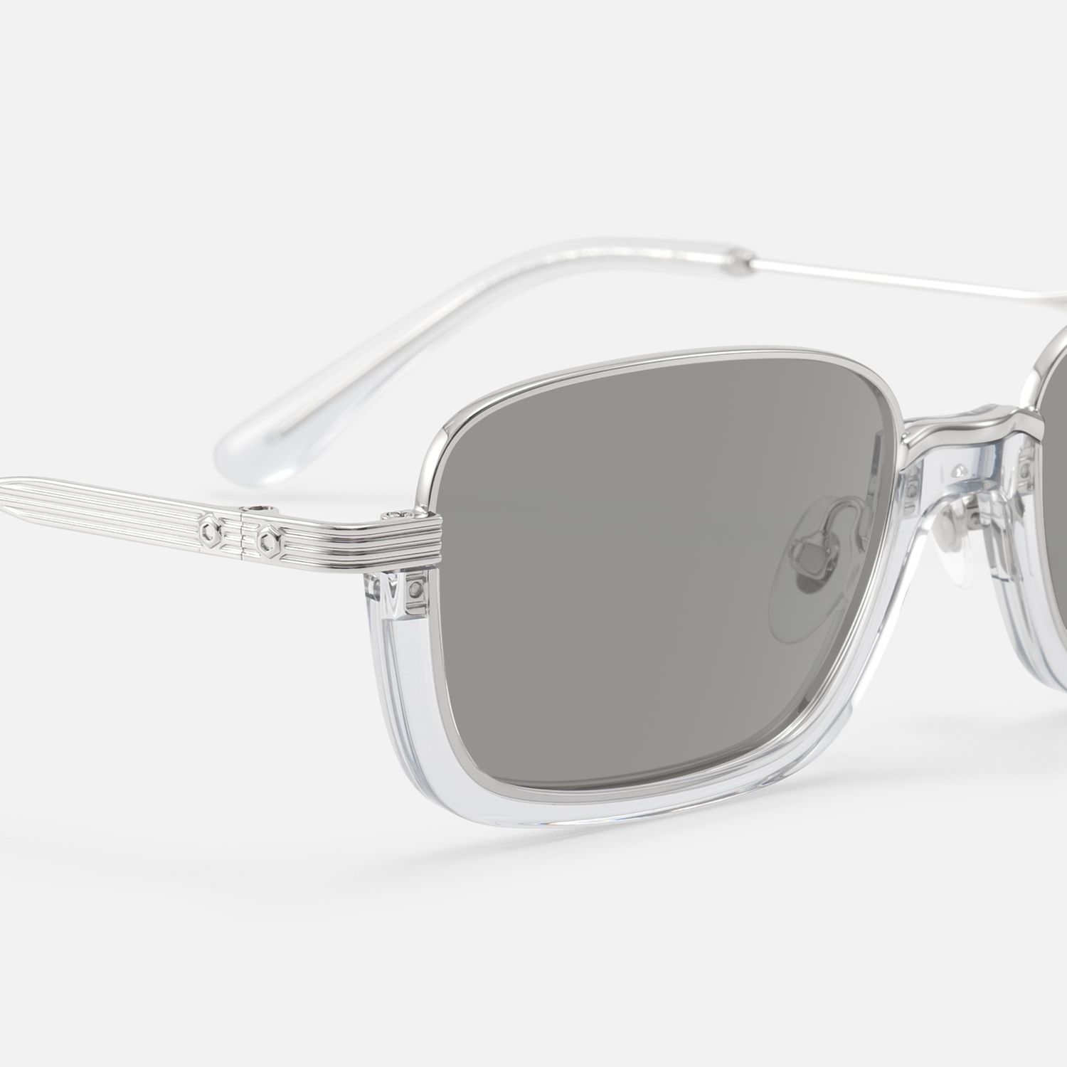 Basel - Oversized Silver Clear Gray Sunglasses | Vooglam Design Details