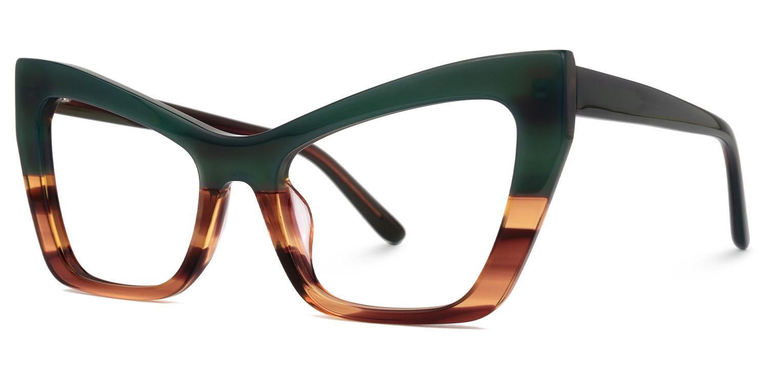 Bader - Cat Eye Green Brown Two-tone Retro Glasses | Vooglam Front View