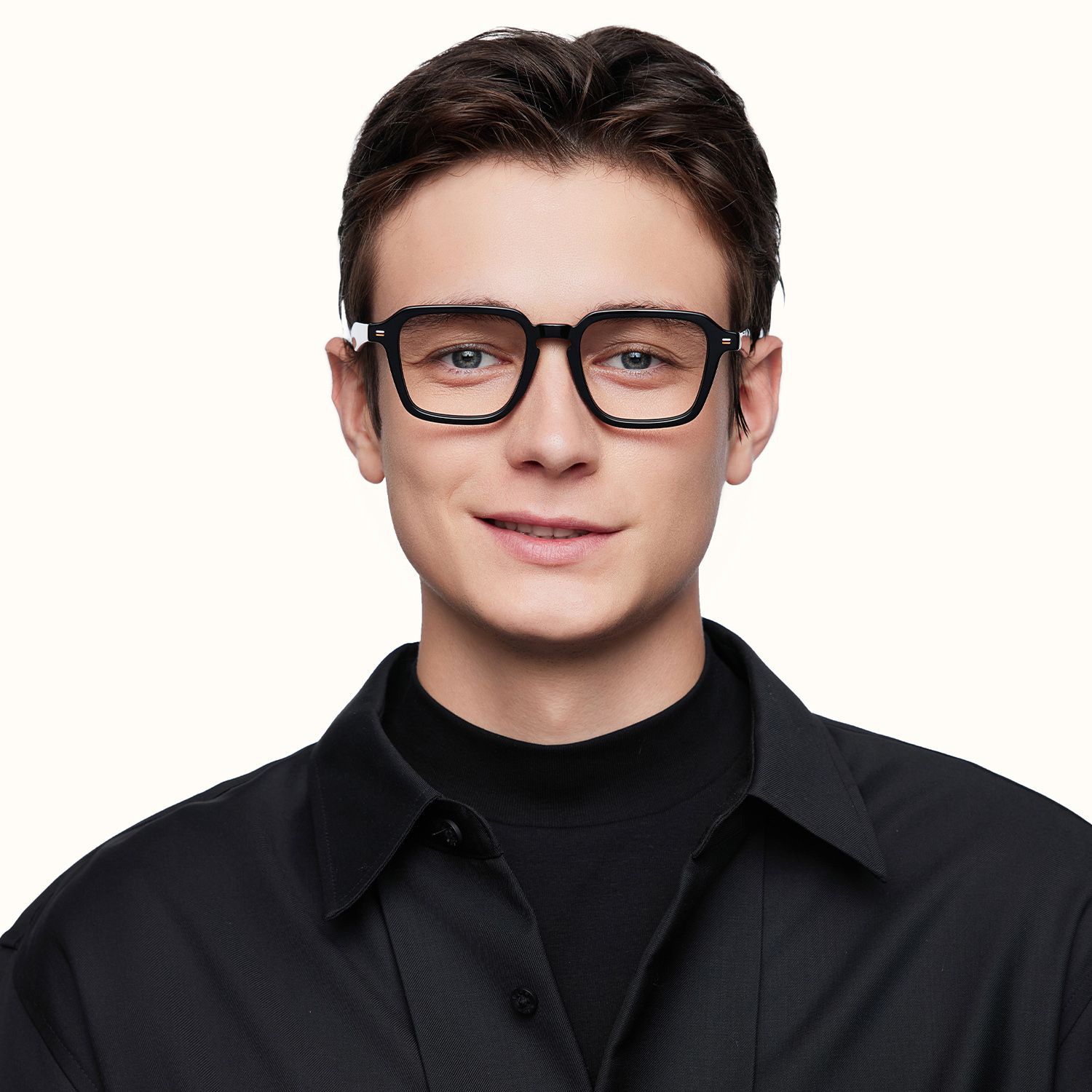 model wearing Maven - Square Black Eyeglasses 1