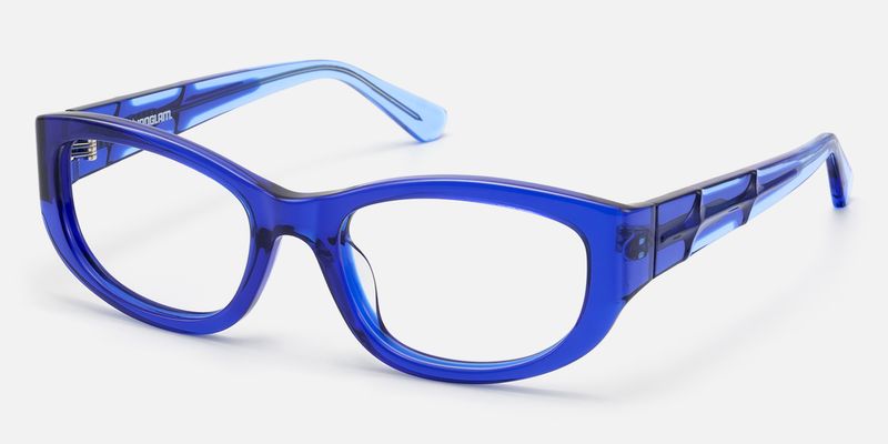 Bubble - Jelly Blue Oval Rectangle Y2K Glasses by Vooglam