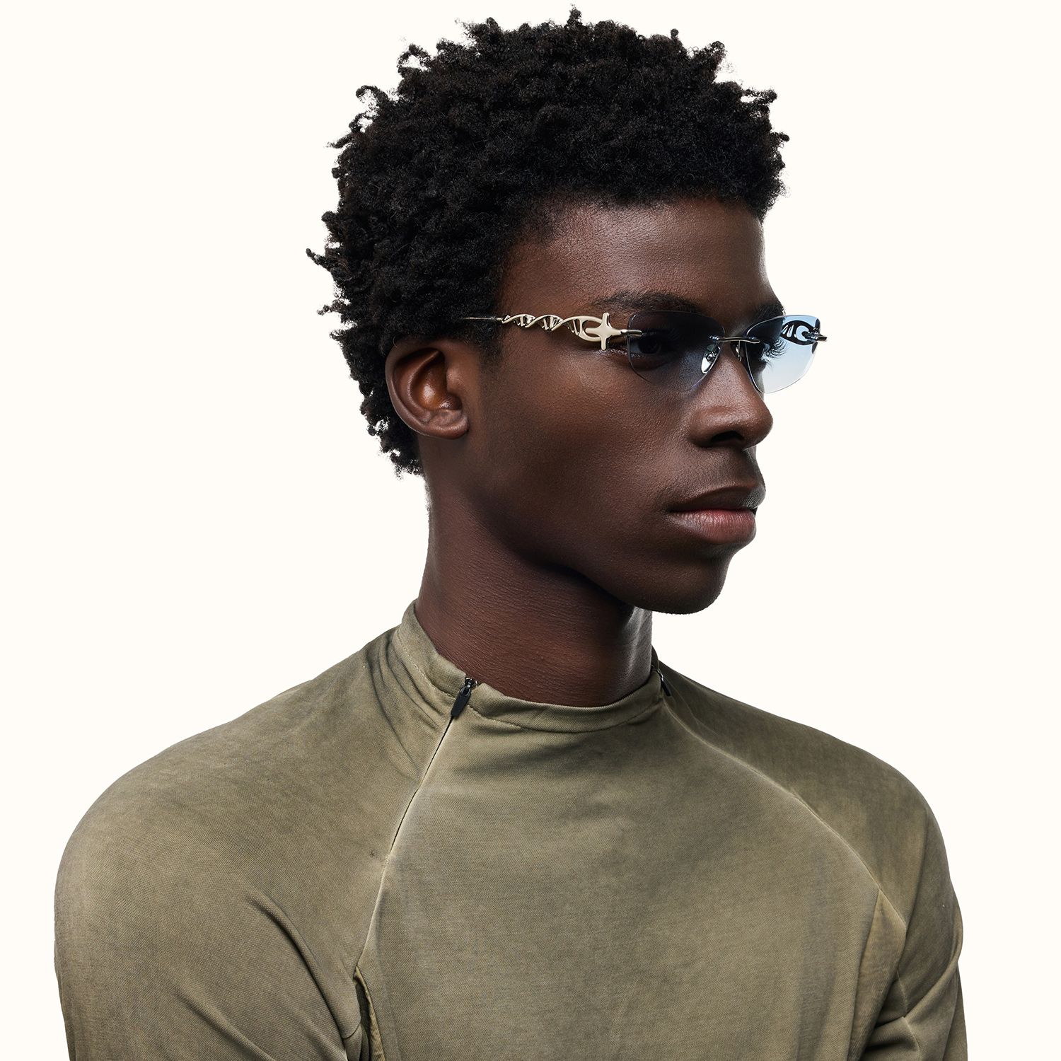 The Decoder - Gradient Blue Tinted DNA Glasses | Vooglam On Model 4