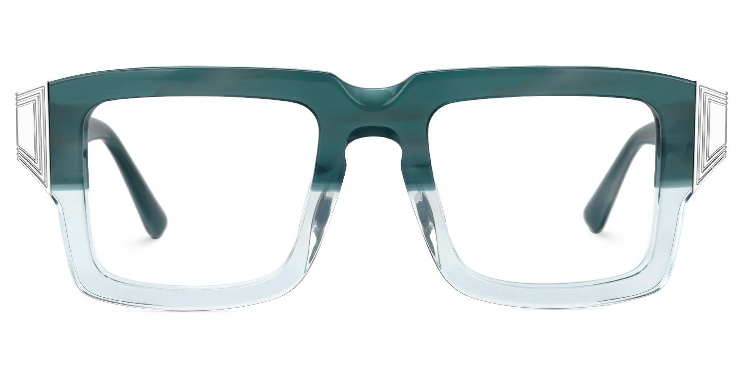 Emanita - Rectangle Green Eyeglasses by Vooglam - Angle View