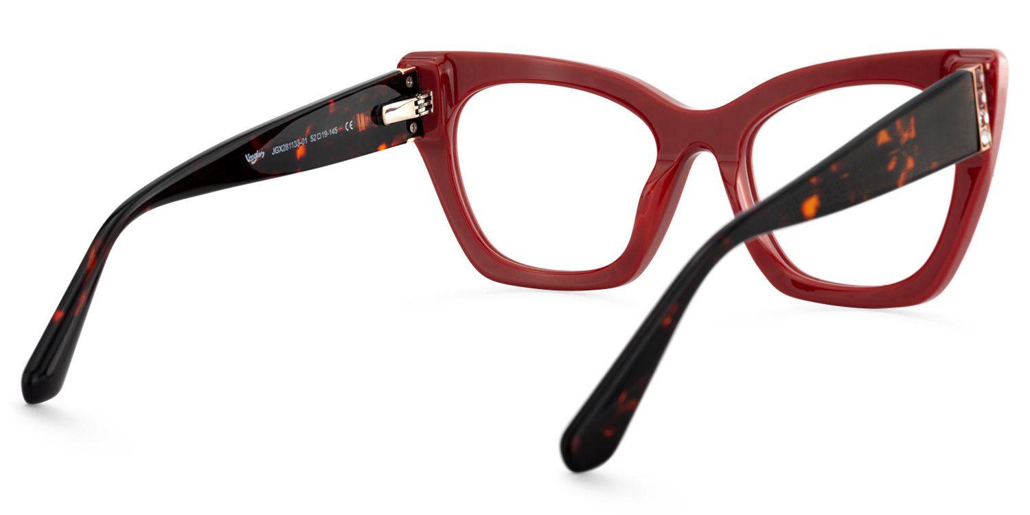 Tanna - Classic Houndstooth Pattern Red Glasses | Vooglam Side View