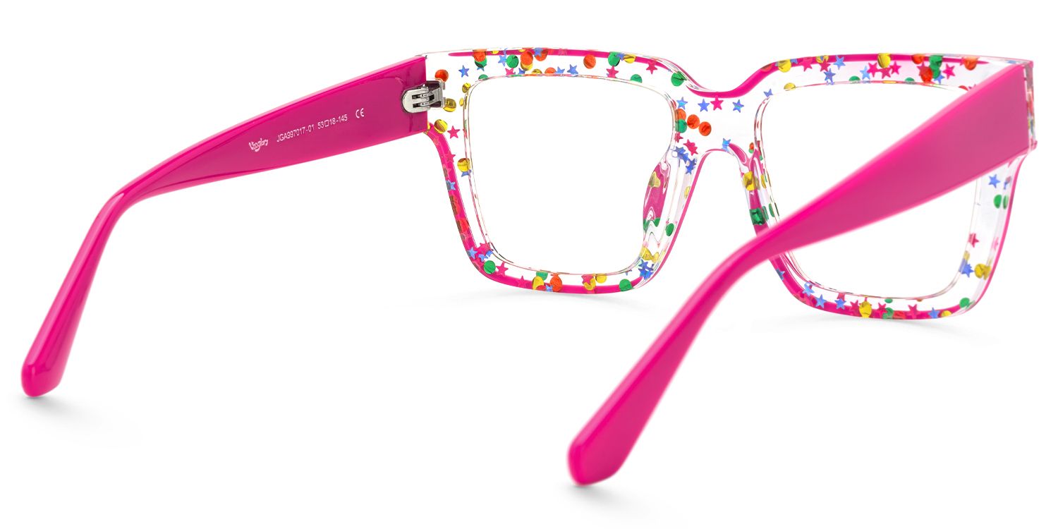 Naiya - Square Pink Glitter Eyeglasses by Vooglam - Side View