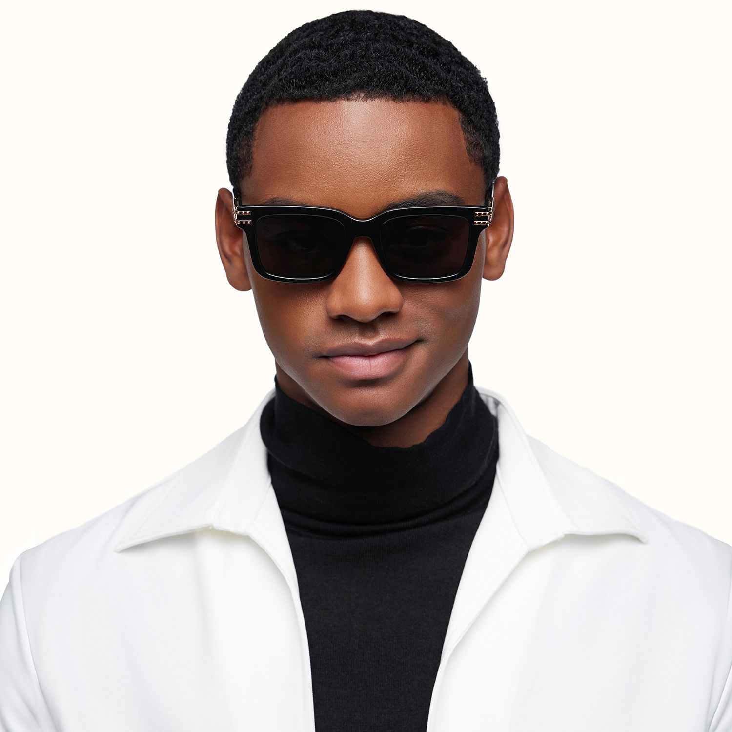 Anansi - Oversized Black and Gold Sunglasses | Vooglam On Model 1