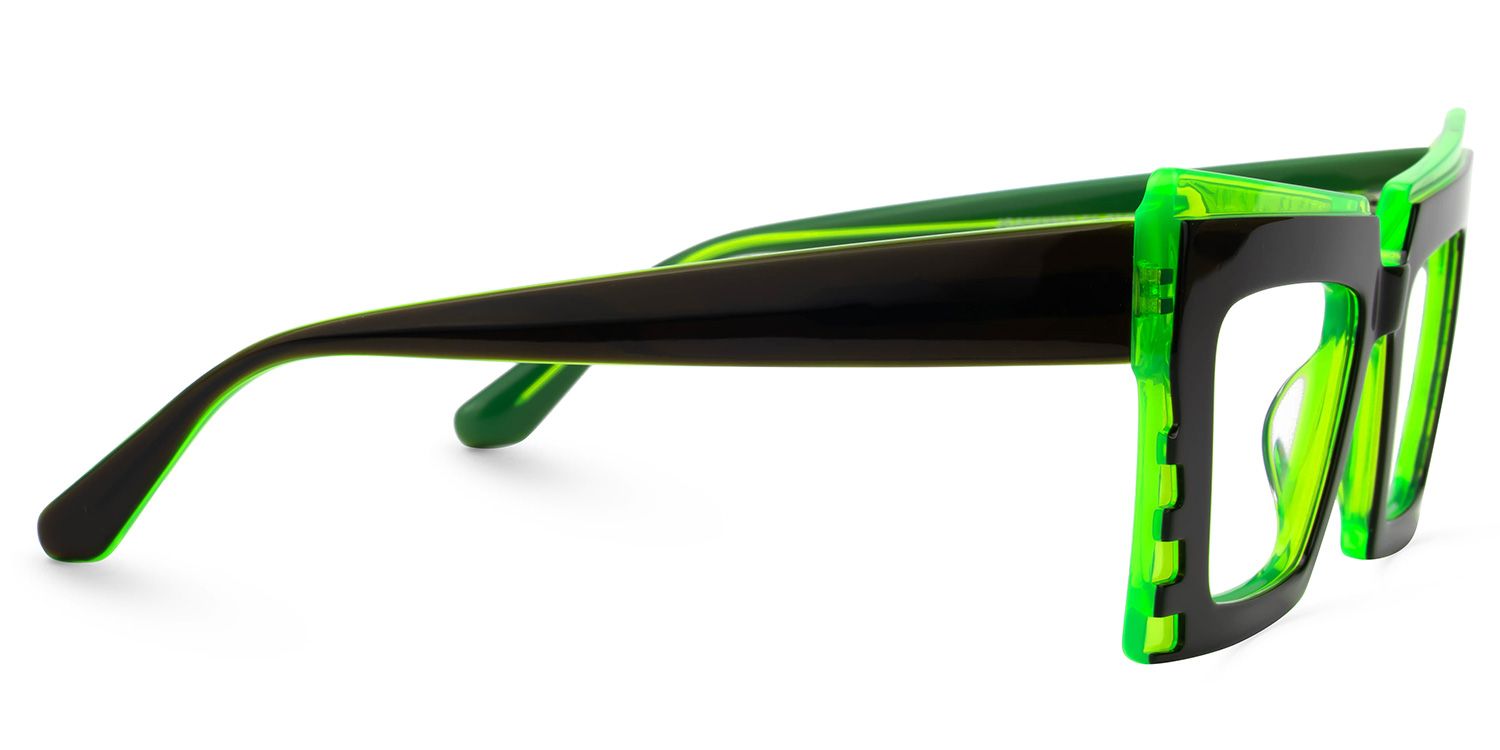 Faylinn - Rectangle Green/Black Eyeglasses by Vooglam - Product View 4