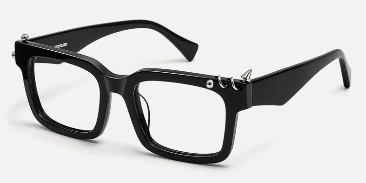Spike - Pierced Thick Black Rectangle Glasses | Vooglam