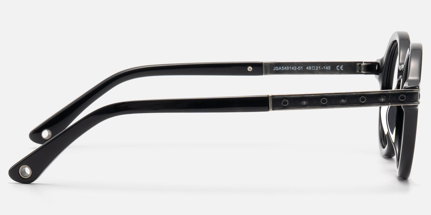 Lennon - Vintage Metal Black Retro Round Frames | Vooglam Side View
