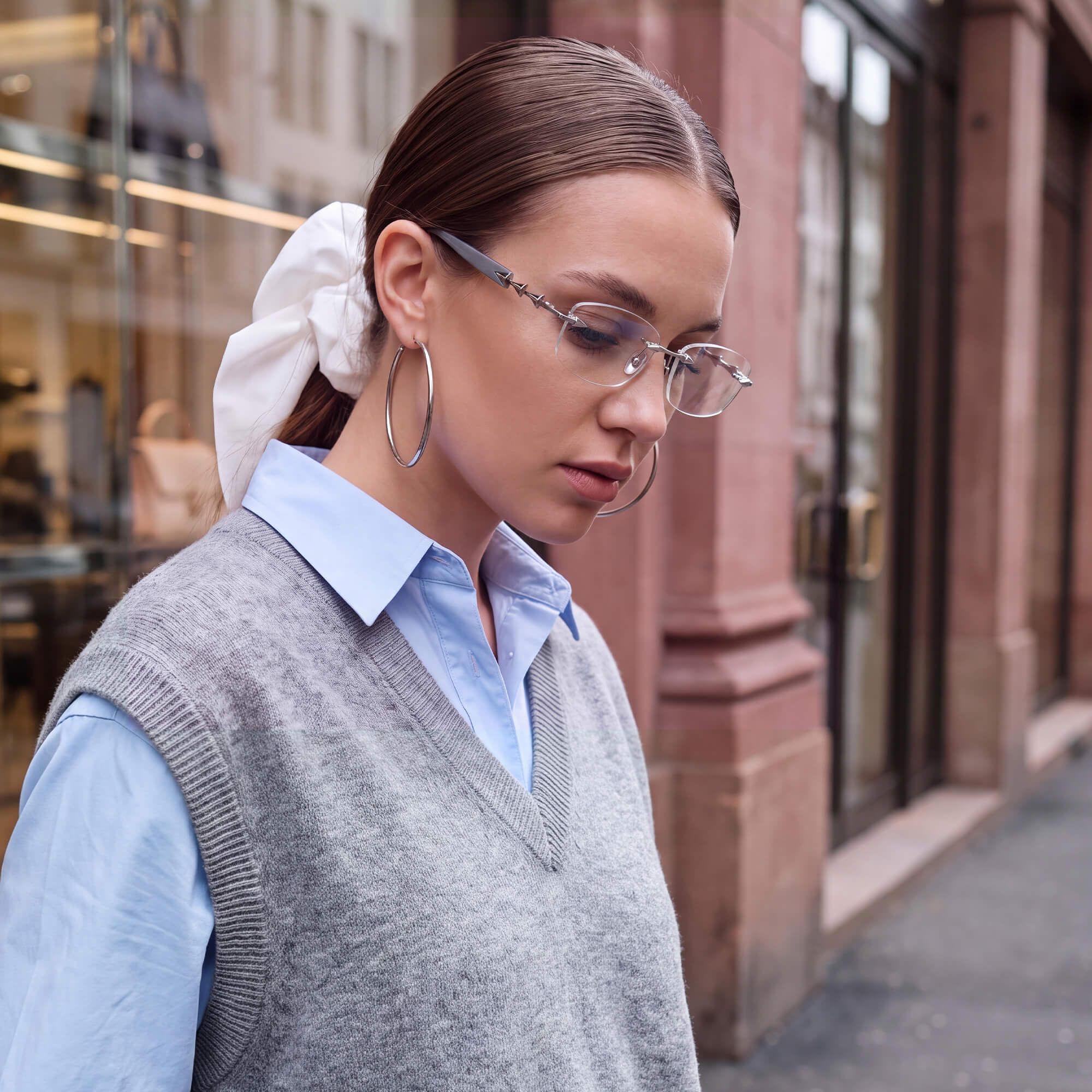 Explore the design story of Fracture - Silver Grey Rimless Spike Glasses | Vooglam