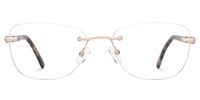 Famke - Rectangle Gold Eyeglasses | Vooglam Angle View