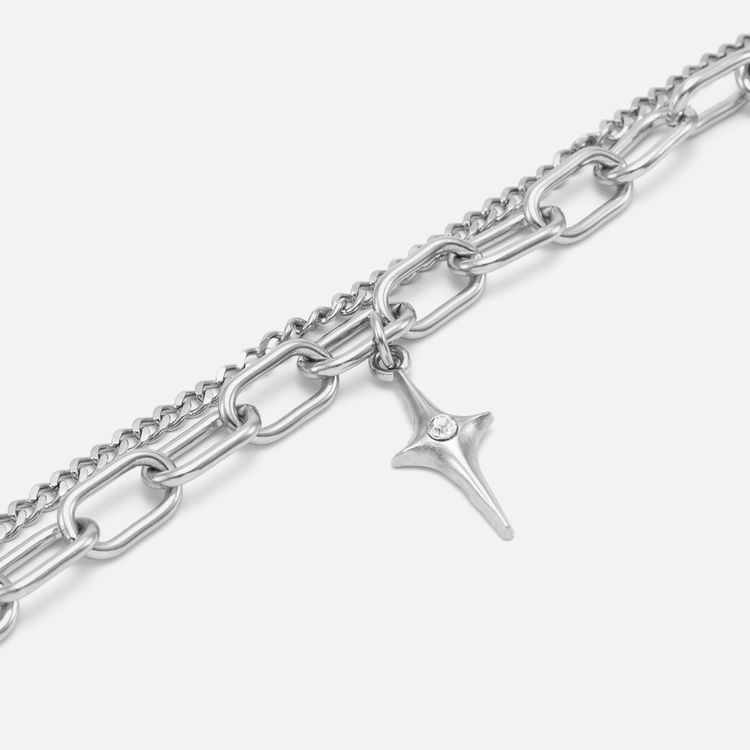 Silver Layered Chain Bracelet with Charm