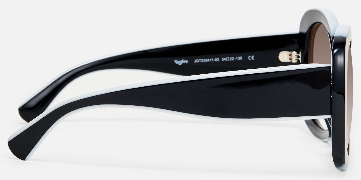 Athina - Oversized Black Round Frame Sunglasses | Vooglam Side View