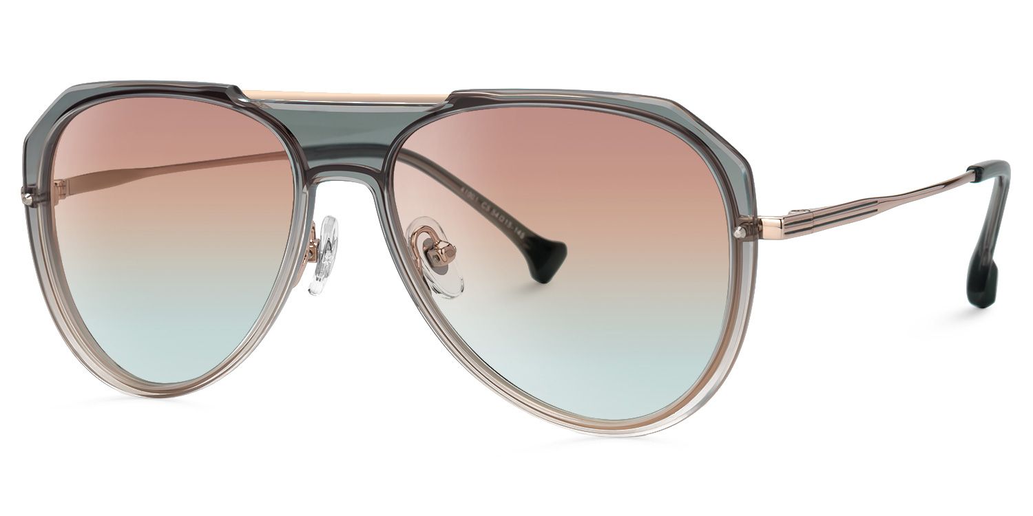 Hafsa - Aviator Grey Prescription Sunglasses | Vooglam Front View