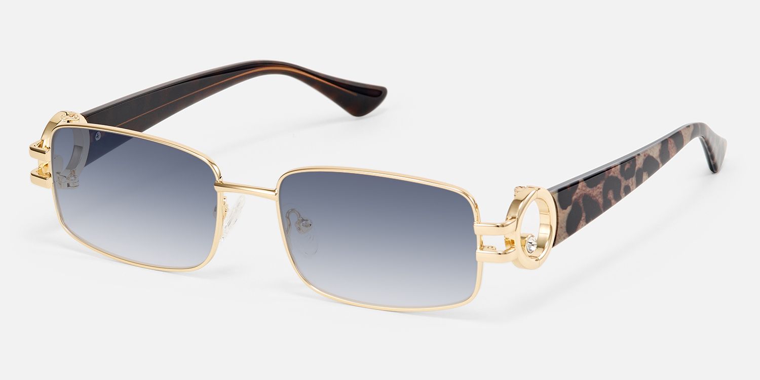 Aurae - Rectangle Gold Sunglasses | Vooglam Front View