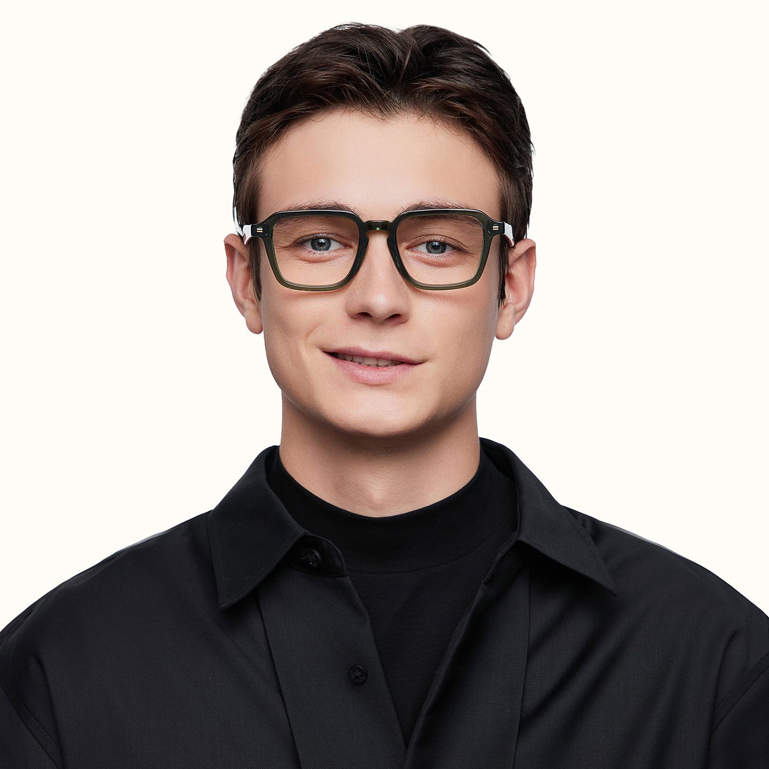 model wearing Maven - Square Green Eyeglasses 1