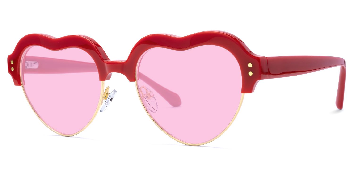 Hannah - Heart Red Sunglasses | Vooglam Front View
