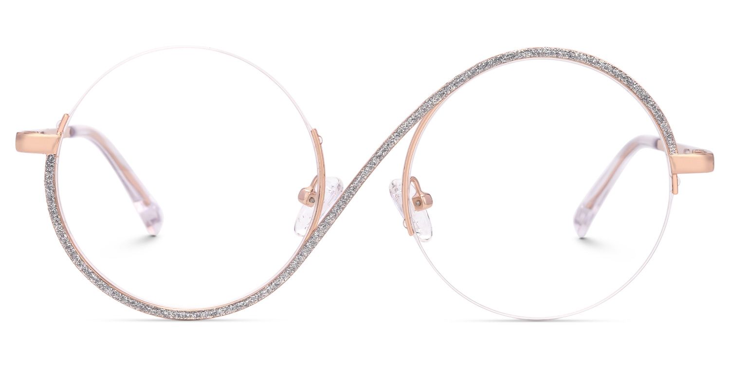 Manley - Glitter-Accented Rose Gold Round Glasses by Vooglam - Angle View