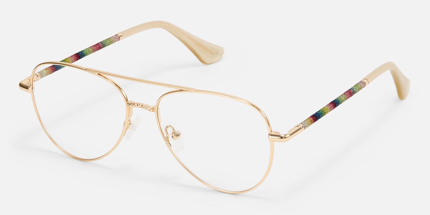 Joni - Aviator Gold Eyeglasses | Vooglam Front View